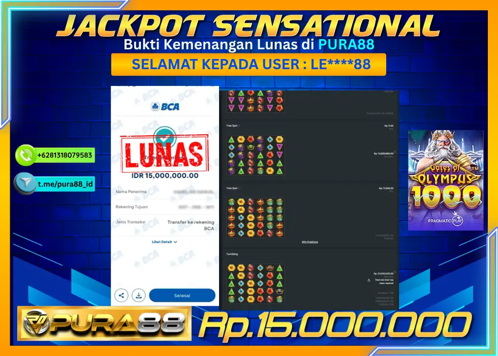 PURA88 JACKPOT GATES OF OLYMPUS 1000 Rp 15.000.000,- LUNAS